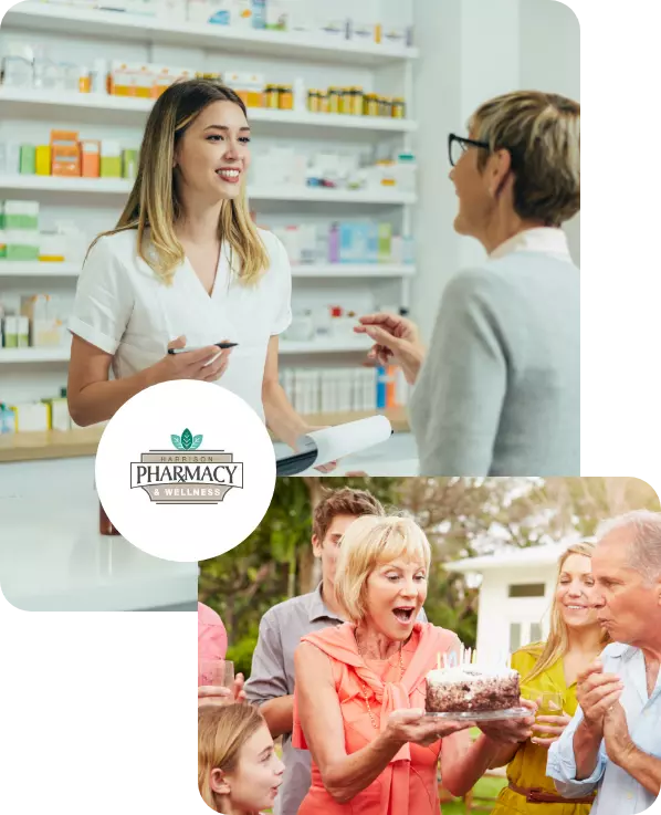 women talking to pharmacist