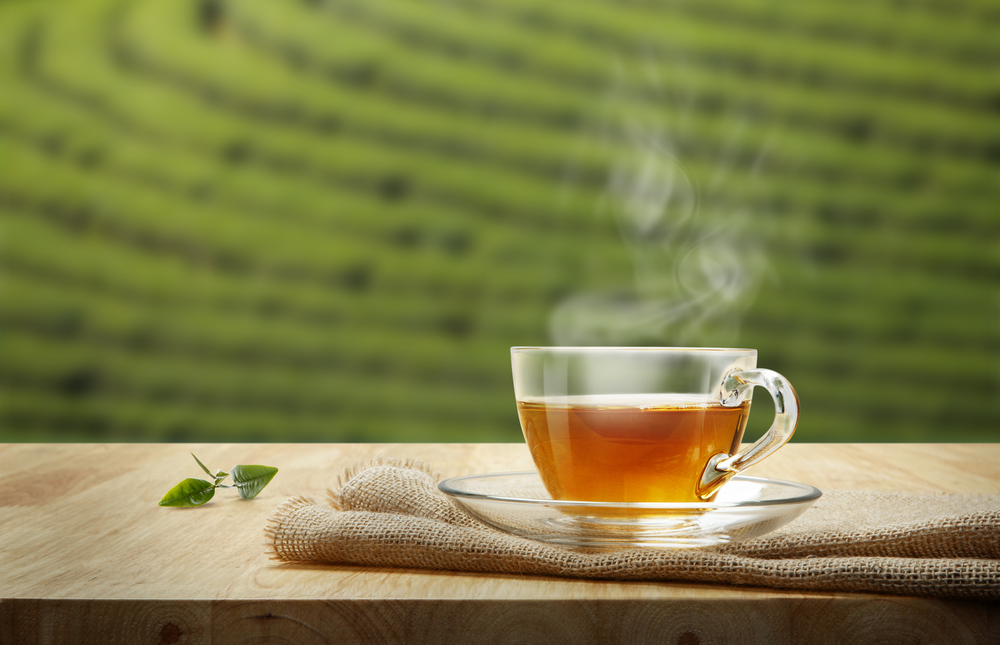 steaming cup of green tea